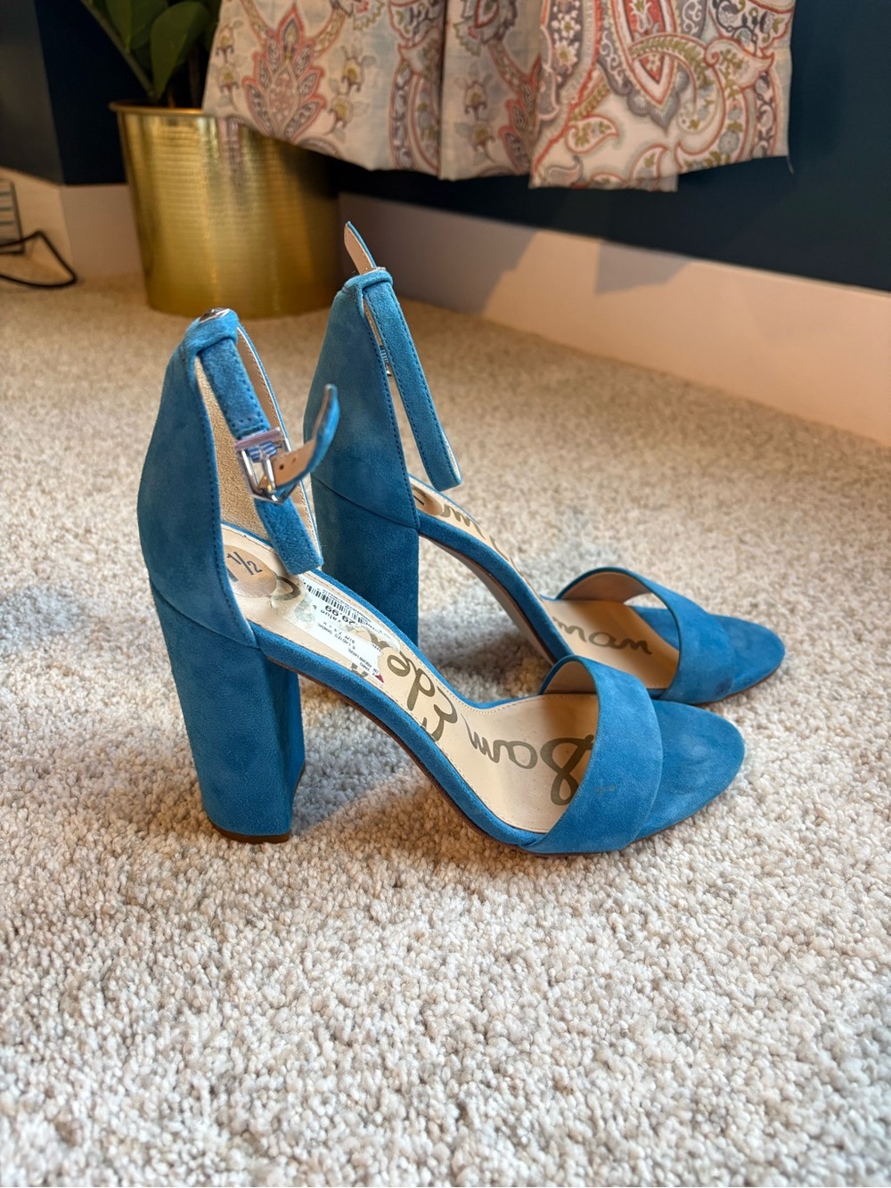Teal Suede Block Heel Sandals - Women